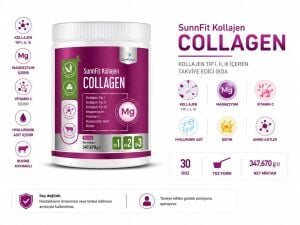 SunnFit Kolajen Hidrolize Kolajen Peptitleri, Magnezyum, Hyaluronik Asit, Vitamin C, Biotin İçeren Takviye Edici Gıda